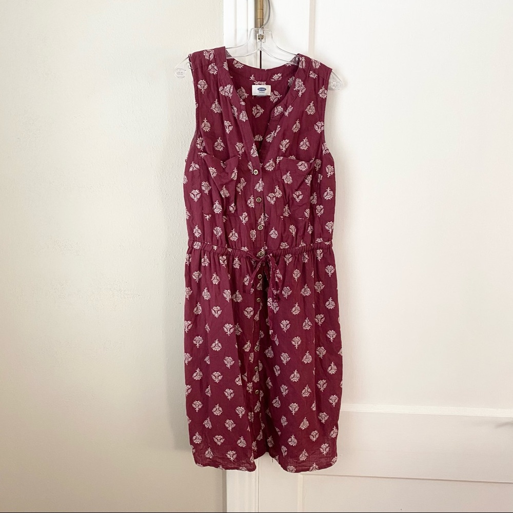 Old Navy | Burgundy Print Buttondown Dress